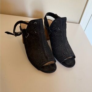 ANTONIO MELANI Black Peep-Toe Mules